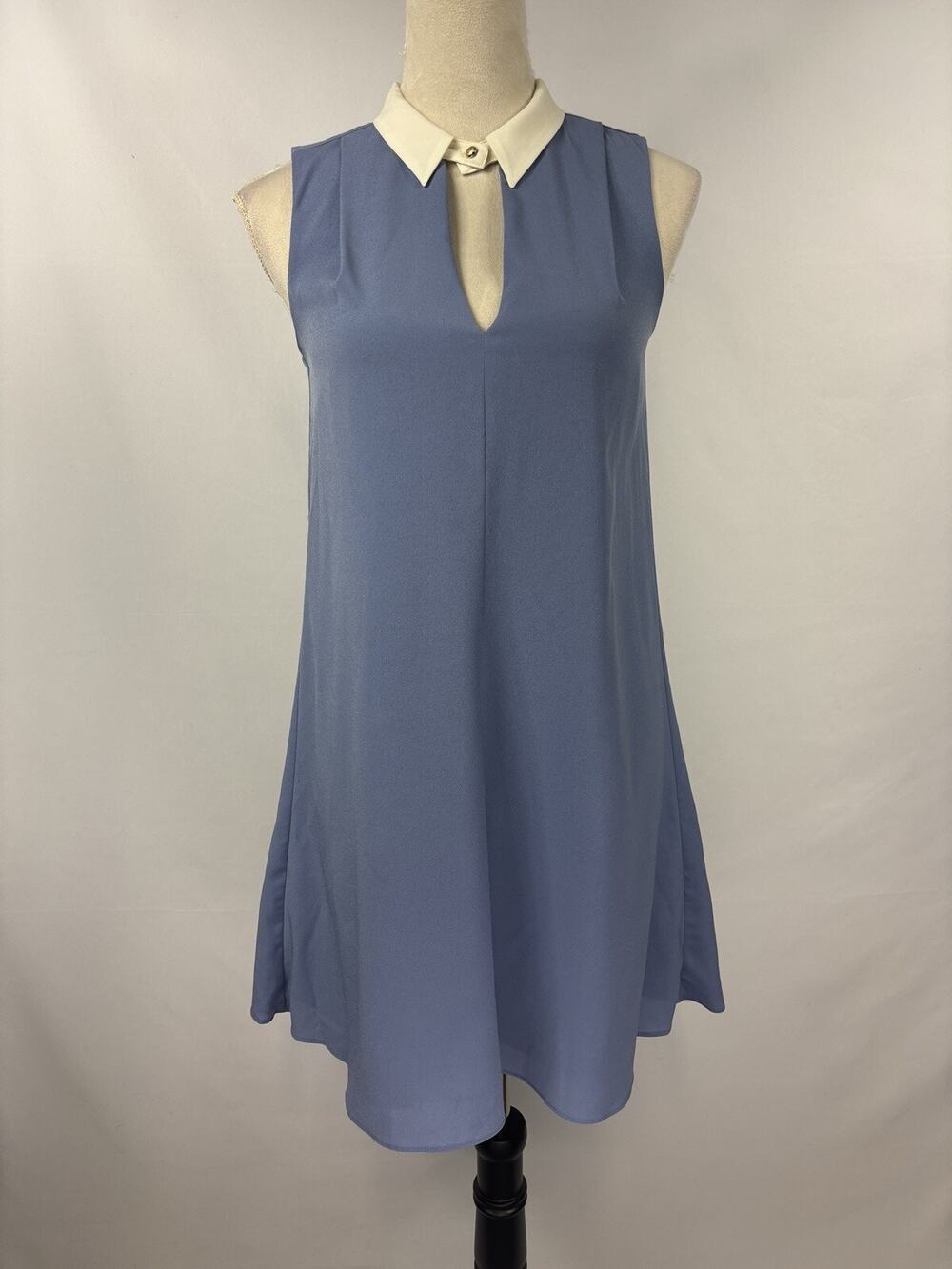 Marchesa Rose Collared Dress Blue Cream XS Knee Length Sleeveless